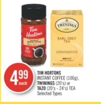 Shoppers Drug Mart Tim hortons instant coffee (100g), twinings (20's) or tazo (20's - 24's) tea offer