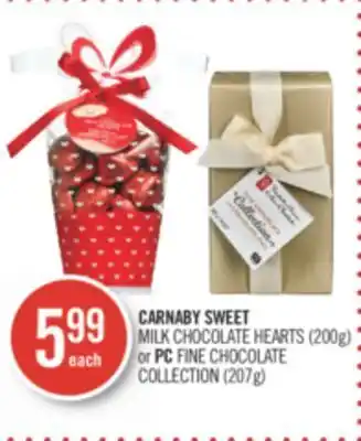 Shoppers Drug Mart Carnaby sweet milk chocolate hearts (200g) or pc fine chocolate collection (207g) offer