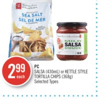 Shoppers Drug Mart Pc salsa (430ml) or kettle style tortilla chips (368g) offer