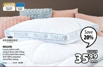 JYSK Malvik luxury pillow with unique down-like filling of siliconised fibre down offer