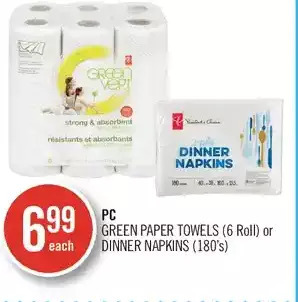 Shoppers Drug Mart Pc green paper towels or dinner napkins offer