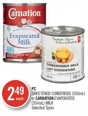 Shoppers Drug Mart Pc sweetened condensed or carnation evaporated milk offer