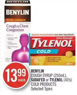 Shoppers Drug Mart Benylin cough syrup, sudafed or tylenol cold products offer