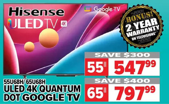 2001 Audio Video Hisense 55" uled 4k quantum dot google tv | 65" offer