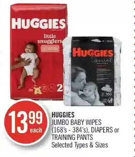 Shoppers Drug Mart Huggies jumbo baby wipes, diapers or training pants offer