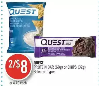 Shoppers Drug Mart Quest protein bar or chips offer