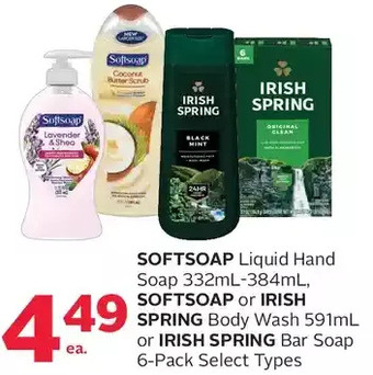 Rexall Softsoap liquid hand soap, softsoap or irish spring body wash or irish spring bar soap offer