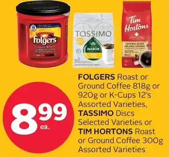Rexall Folgers roast or ground coffee or k-cups, tassimo discs or tim hortons roast or ground coffee offer