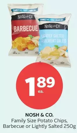 Rexall Nosh & co family size potato chips, barbecue or lightly salted offer