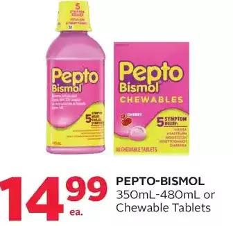 Rexall Pepto-bismol or chewable tablets offer