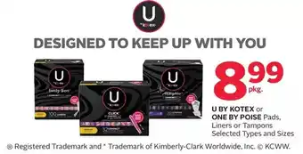 Rexall U by kotex or one by pose pads, liners or tampons offer