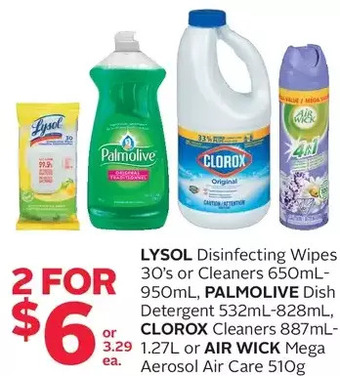 Rexall Lysol disinfecting wipes or cleaners, palmolive dish detergent, clorox cleaners or air wick mega aerosol air care offer