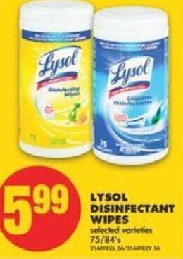 No Frills Lysol Disinfecting Wipes 75/84's offer
