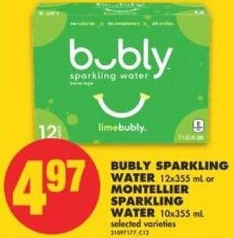 No Frills Bubly Sparkling Water 12x355 ml or Montellier Sparkling Water 10x355 ml offer