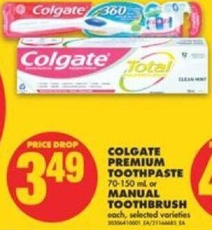 No Frills Colgate Premium Toothpaste 70-150 ml or Manual Toothbrush offer