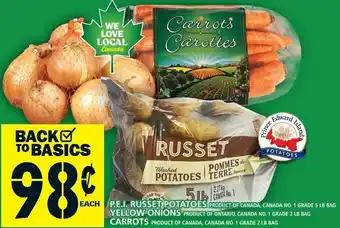 Food Basics P.E.I. Russet Potatoes5lb, Yellow Onions 2lb, Carrots 2lb offer