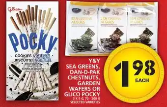 Food Basics Y&Y Sea Greens, Dan-D-Pak Chestnuts, Garden Wafers or Glico Pocky 3 x 5g, 70-200g offer