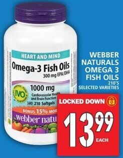 Food Basics Webber Naturals Omega 3 Fish Oils 210's offer