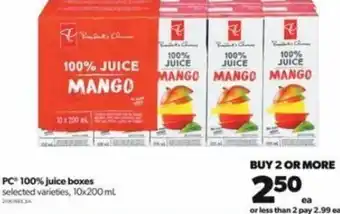 Real Canadian Superstore PC 100% juice Boxes 10x200ml offer
