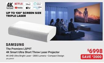 Visions Electronics Samsung the premiere lsp9t 4k smart ultra short throw laser projector offer