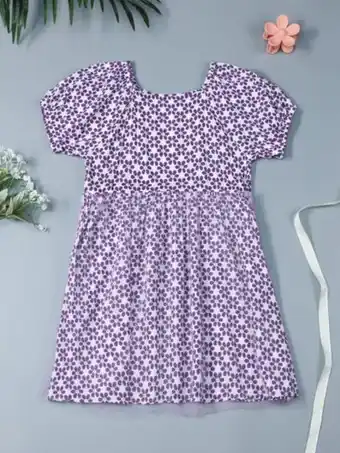 SheIn Girls floral contrast mesh babydoll dress offer