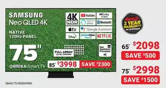 Visions Electronics Samsung neo qled 4k native 120hz panel 75" offer