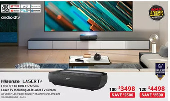 Visions Electronics Hisense 100" l9g ust 4k hdr trichroma laser tv including alr laser tv screen offer
