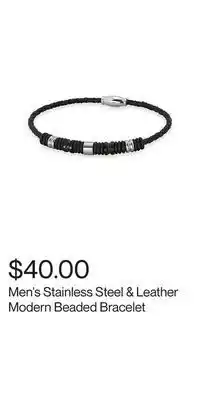 Hudson's Bay Men's stainless steel & leather modern beaded bracelet offer