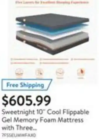 Walmart Sweetnight 10' Cool Flippable Gel Memory Foam Mattress with Three offer