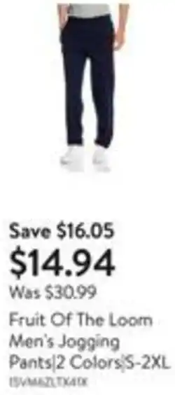 Walmart Fruit Of The Loom Men's Jogging Pants offer