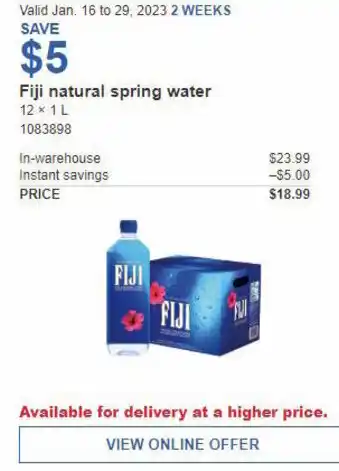 Costco Fiji Natural Spring Water offer