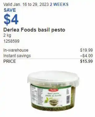 Costco Derlea Foods Basil Pesto 2 kg offer
