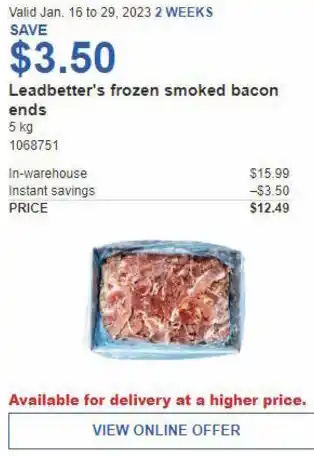 Costco Leadbetter's Frozen Smoked Bacon Ends offer