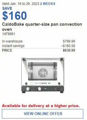 Costco CaldoBake Quarter-Size Pan Convection Oven offer