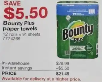 Costco Bounty Plus Paper Towels offer