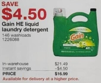 Costco Gain HE Liquid Laundry Detergent offer
