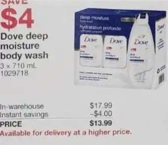 Costco Dove Deep Moisture Body Wash 3 x 710 ml offer