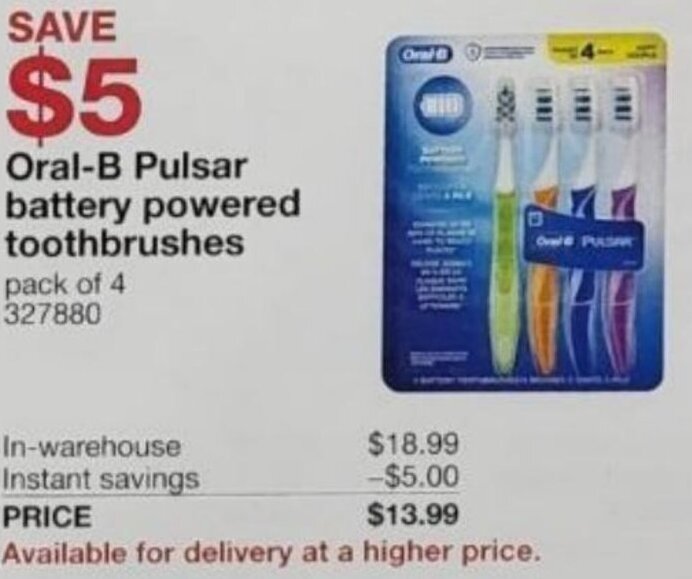 OralB Pulsar Battery Powered Toothbrushes offer at Costco