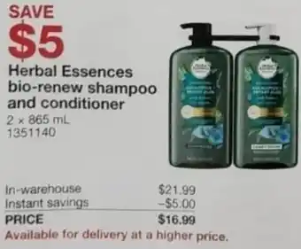Costco Herbal Essences Bio-Renew Shampoo and Conditioner 2 x 865 ml offer