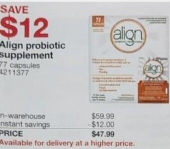 Costco Align Probiotic Supplement 77 capsules offer