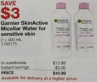 Costco Garnier SkinActive Micellar Water for Sensitive Skin 2 x 400 ml offer