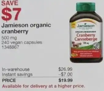 Costco Jamieson Organic Cranberry 500 mg offer