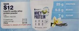 Costco LeanFit Vanilla Whet Protein Powder 2 kg offer