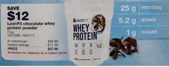 Costco LeanFit Chocolate Whey Protein powder 2 kg offer