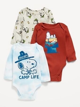 Old Navy Peanuts® snoopy unisex long-sleeve bodysuit 3-pack for baby offer