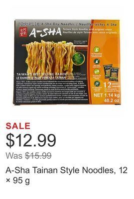 Costco A-sha tainan style noodles, 12 × 95 g offer