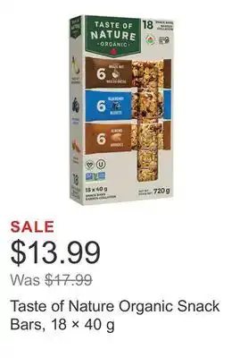 Costco Taste of nature organic snack bars, 18 × 40 g offer