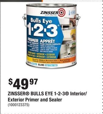 Home Depot Zinsser® bulls eye 1-2-3® interior/exterior primer and sealer offer