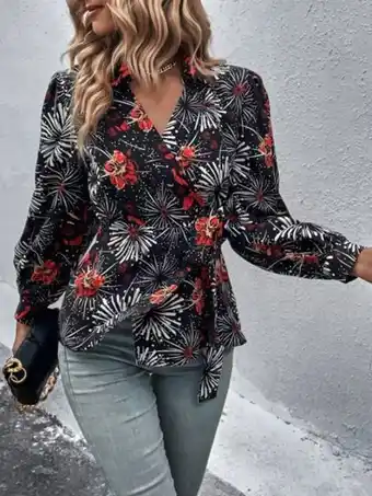 SheIn Floral print lantern sleeve blouse offer