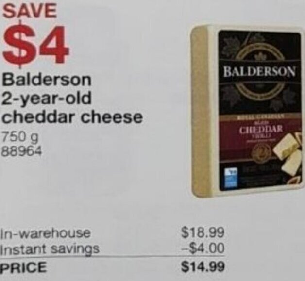 Balderson 2yearold Cheddar Cheese offer at Costco